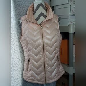 Calvin Klein Womens Premium Down Puffer Vest Peach Zip Up Pockets Mock Neck M